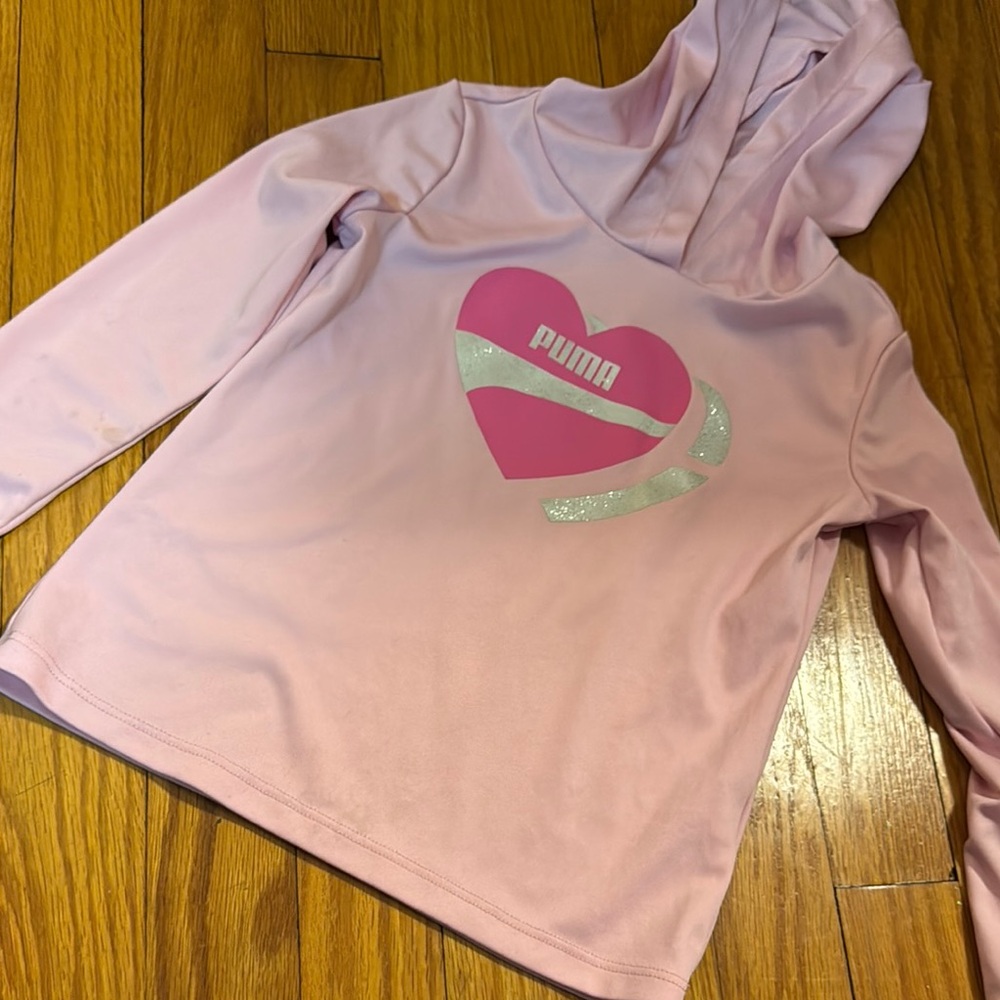 Puma Kids Pink Hoodie with Heart Design/ sun block
